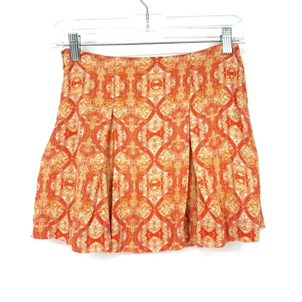 Free People Skirt Women's Size 0 Poppy Peach Boho Print Lover's Lane Mini Orange